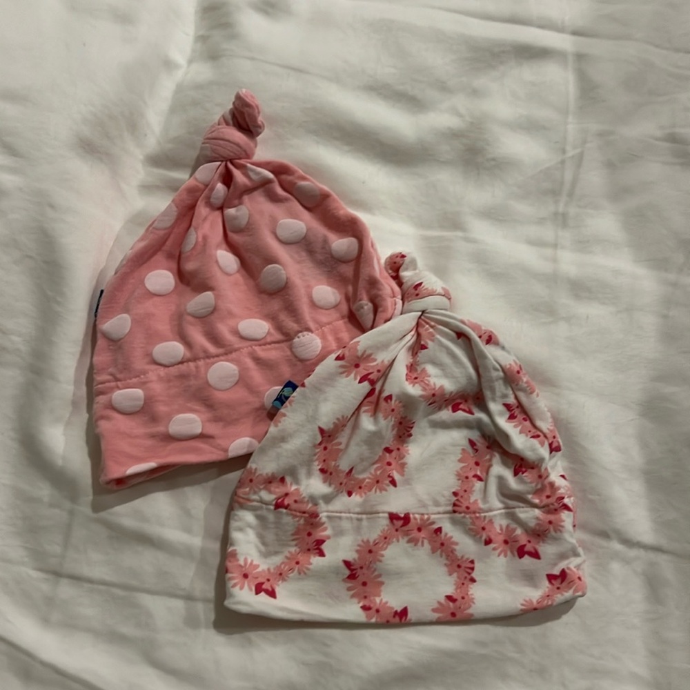 Kickee pants baby hats 0-12 months infant bamboo polka dot flower garland